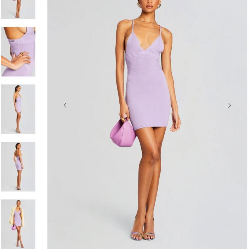 Retrofête Lilac Ribbed Knit Mini Dress V Neck Sweater Bodycon Crossover Straps